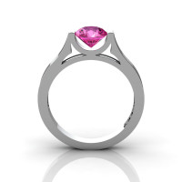 14K White Gold Elegant and Modern Wedding or Engagement Ring for Women with a Pink Sapphire Center Stone R665-14KWGPS-1