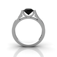 14K White Gold Elegant and Modern Wedding or Engagement Ring for Women with a Black Diamond Center Stone R665-14KWGBD-1