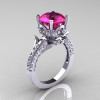 14K White Gold French Vintage 3.0 Ct Pink Sapphire Diamond Solitaire and Wedding Ring Bridal Set R401S-14KWGDPS-2