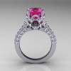 14K White Gold French Vintage 3.0 Ct Pink Sapphire Diamond Solitaire and Wedding Ring Bridal Set R401S-14KWGDPS-3