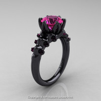Nature Inspired 14K Black Gold 2.0 Carat Pink Sapphire Organic Design Bridal Solitaire Ring R670s-14KBGPS-1