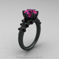 Nature Inspired 14K Matte Black Gold 2.0 Carat Pink Sapphire Organic Design Bridal Solitaire Ring R670s-14KMBGPS-1