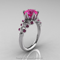 Nature Inspired 14K White Gold 2.0 Carat Pink Sapphire Organic Design Bridal Solitaire Ring R670s-14KWGPS-1