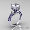 14K White Gold French Vintage 3.0 Ct White and Blue Sapphire Solitaire Ring Wedding Ring Bridal Set R401S-14KWGBSWS-3