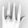 14K White Gold French Vintage 3.0 Ct White and Blue Sapphire Solitaire Ring Wedding Ring Bridal Set R401S-14KWGBSWS-5