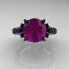 Classic French 14K Black Gold 3.0 Ct Amethyst Solitaire Wedding Ring R401-14KBGAM-3
