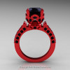 Classic French 14K Coral Red Gold 3.0 Ct Black Moissanite Black Diamond Solitaire Wedding Ring R401-14KCRGBDBMO-2
