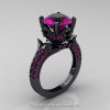 Classic French 14K Black Gold 3.0 Ct Amethyst Solitaire Wedding Ring R401-14KBGAM-1