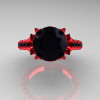 Classic French 14K Coral Red Gold 3.0 Ct Black Moissanite Black Diamond Solitaire Wedding Ring R401-14KCRGBDBMO-3