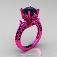 Classic French 14K Fuchsia Pink Gold 3.0 Ct Black Diamond Solitaire Wedding Ring R401-14KFPGBD-1