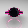 Classic French 14K Fuchsia Pink Gold 3.0 Ct Black Diamond Solitaire Wedding Ring R401-14KFPGBD-3