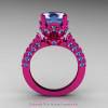 Classic French 14K Fuchsia Pink Gold 3.0 Ct Blue Topaz Solitaire Wedding Ring R401-14KFPGBT-2