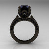 Classic French 14K Black Gold 3.0 Ct Black Diamond Solitaire Wedding Ring R401-14KBGBD-2