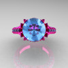 Classic French 14K Fuchsia Pink Gold 3.0 Ct Blue Topaz Solitaire Wedding Ring R401-14KFPGBT-3