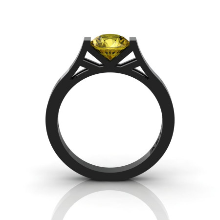 Modern 14K Black Gold 1.0 Ct Gorgeous Engagement Ring or Wedding Ring with a Yellow Sapphire Center Stone R667-14KBGYS-1
