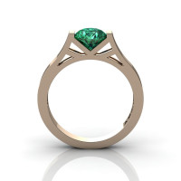 Modern 14K Rose Gold 1.0 Ct Luxurious Engagement Ring or Wedding Ring with an Emerald Center Stone R667-14KRGEM-1