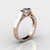 Modern 14K Rose Gold 1.0 Ct Luxurious Engagement Ring or Wedding Ring with a White Sapphire Center Stone R667-14KRGWS-2