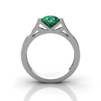 Modern 14K White Gold 1.0 Ct Luxurious Engagement Ring or Wedding Ring with an Emerald Center Stone R667-14KWGEM-1