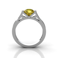 Modern 14K White Gold 1.0 Ct Luxurious Engagement Ring or Wedding Ring with a Yellow Sapphire Center Stone R667-14KWGYS-1
