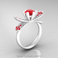 Organic Design 14K Ceramic White Gold 1.0 Ct Rubies Diamond Nature Inspired Engagement Ring Wedding Ring R671-14KCWGDR-1