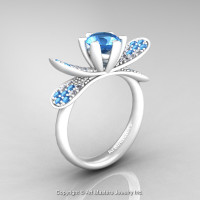 Organic Design 14K Ceramic White Gold 1.0 Ct Blue Topaz Diamond Nature Inspired Engagement Ring Wedding Ring R671-14KCWGDBT-1