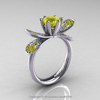 14K White Gold 1.0 Ct Yellow Sapphire Diamond Nature Inspired Engagement Ring Wedding Ring R671-14KWGDYS-1