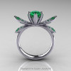 14K White Gold 1.0 Ct Emerald Diamond Nature Inspired Engagement Ring Wedding Ring R671-14KWGDEM-2