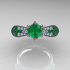14K White Gold 1.0 Ct Emerald Diamond Nature Inspired Engagement Ring Wedding Ring R671-14KWGDEM-3