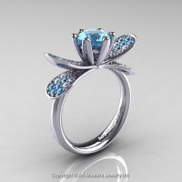 14K White Gold 1.0 Ct Aquamarine Diamond Nature Inspired Engagement Ring Wedding Ring R671-14KWGDAQ-1