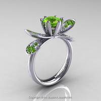 14K White Gold 1.0 Ct Peridot Diamond Nature Inspired Engagement Ring Wedding Ring R671-14KWGDP-1