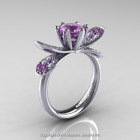 14K White Gold 1.0 Ct Lilac Amethyst Diamond Nature Inspired Engagement Ring Wedding Ring R671-14KWGDLAM-1