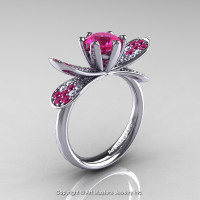 14K White Gold 1.0 Ct Pink Sapphire Diamond Nature Inspired Engagement Ring Wedding Ring R671-14KWGDPS-1
