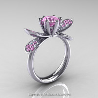 14K White Gold 1.0 Ct Light Pink Sapphire Diamond Nature Inspired Engagement Ring Wedding Ring R671-14KWGDLPS-1