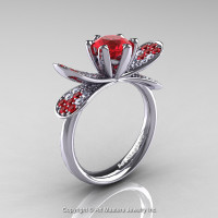 14K White Gold 1.0 Ct Rubies Diamond Nature Inspired Engagement Ring Wedding Ring R671-14KWGDR-1