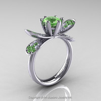 14K White Gold 1.0 Ct Green Topaz Diamond Nature Inspired Engagement Ring Wedding Ring R671-14KWGDGT-1