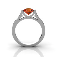 14K White Gold Elegant and Modern Wedding or Engagement Ring for Women with a Orange Sapphire Center Stone R665-14KWGOS-1