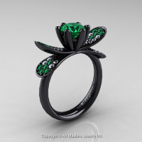 14K Black Gold 1.0 Ct Emerald Diamond Nature Inspired Engagement Ring Wedding Ring R671-14KBGDEM-1