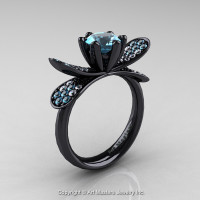 14K Black Gold 1.0 Ct Blue Topaz Diamond Nature Inspired Engagement Ring Wedding Ring R671-14KBGDBT-1