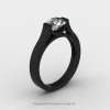 14K Black Gold Elegant and Modern Wedding or Engagement Ring for Women with a White Sapphire Center Stone R665-14KBGWS-2