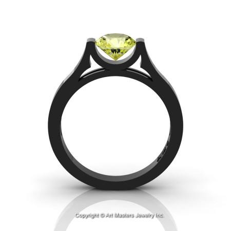 Modern 14K Black Gold Beautiful Wedding Ring or Engagement Ring for Women with 1.0 Ct Yellow Topaz Center Stone R665-14KBGYT-1