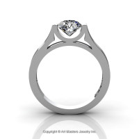 Modern 14K White Gold Beautiful  Wedding Ring or Engagement Ring for Women with 1.0 Ct White Sapphire Center Stone R665-14KWGWS-1