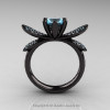14K Black Gold 1.0 Ct Blue Topaz Diamond Nature Inspired Engagement Ring Wedding Ring R671-14KBGDBT-2
