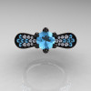14K Black Gold 1.0 Ct Blue Topaz Diamond Nature Inspired Engagement Ring Wedding Ring R671-14KBGDBT-3