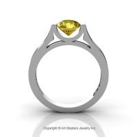 Modern 14K White Gold Beautiful Wedding Ring or Engagement Ring for Women with 1.0 Ct Yellow Sapphire Center Stone R665-14KWGYS-1
