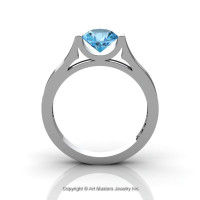 Modern 14K White Gold Beautiful Wedding Ring or Engagement Ring for Women with 1.0 Ct Aquamarine Center Stone R665-14KWGAQ-1