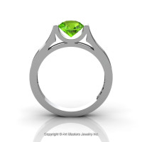 Modern 14K White Gold Beautiful Wedding Ring or Engagement Ring for Women with 1.0 Ct Peridot Center Stone R665-14KWGP-1