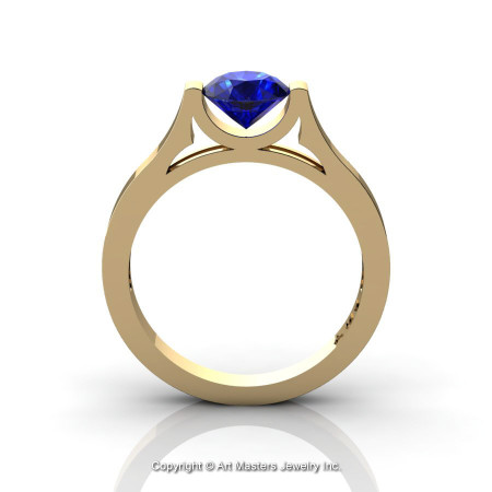 Modern 14K Yellow Gold Designer Wedding Ring or Engagement Ring for Women with 1.0 Ct Blue Sapphire Center Stone R665-14KYGBS-1
