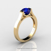 Modern 14K Yellow Gold Designer Wedding Ring or Engagement Ring for Women with 1.0 Ct Blue Sapphire Center Stone R665-14KYGBS-2