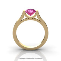 Modern 14K Yellow Gold Designer Wedding Ring or Engagement Ring for Women with 1.0 Ct Pink Sapphire Center Stone R665-14KYGPS-1