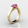 Modern 14K Yellow Gold Designer Wedding Ring or Engagement Ring for Women with 1.0 Ct Pink Sapphire Center Stone R665-14KYGPS-2